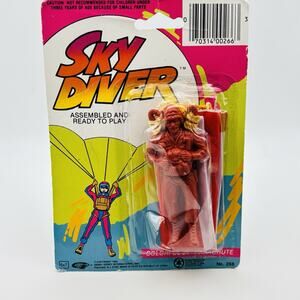 VTG SKY DIVER TOY Red Skydiver Colorful 24" Parachute 266 NOS 1992 On Card.